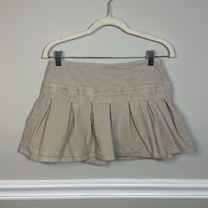 American Eagle Tan Corduroy Pleated Mini Skirt Skort‎ Sz 0 Preppy Academia Y2K